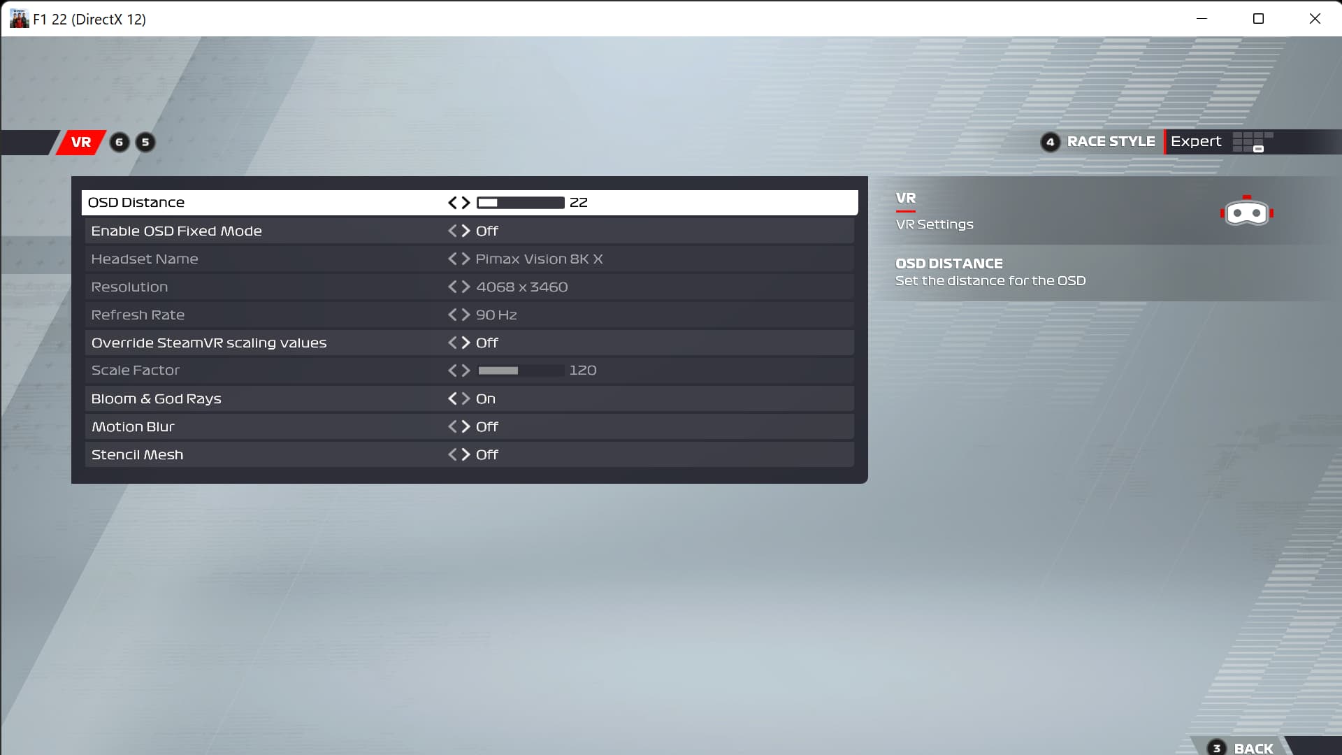 Best VR Settings for F1 22 